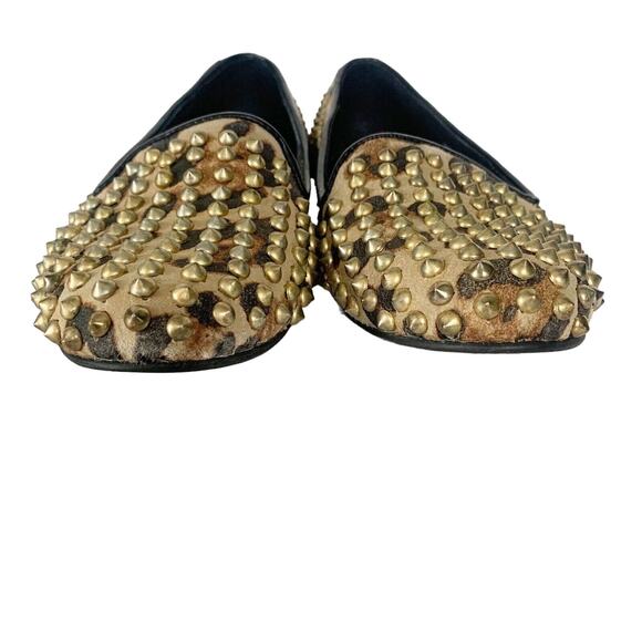 STEVE MADDEN Studly Flats Leather Gold Studs Animal Print Loafer Women's Size 7M - Picture 3 of 11
